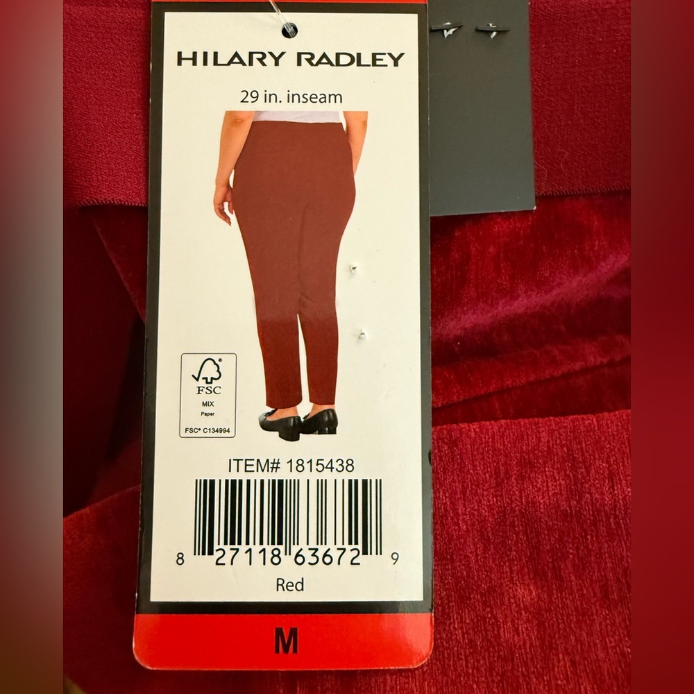 Hilary Radley Red Velvet Pull On Pants Women M Stretch Slim Leg Holiday NWT - Picture 6 of 11